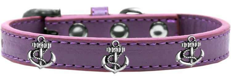 Silver Anchor Widget Dog Collar Lavender Size 18